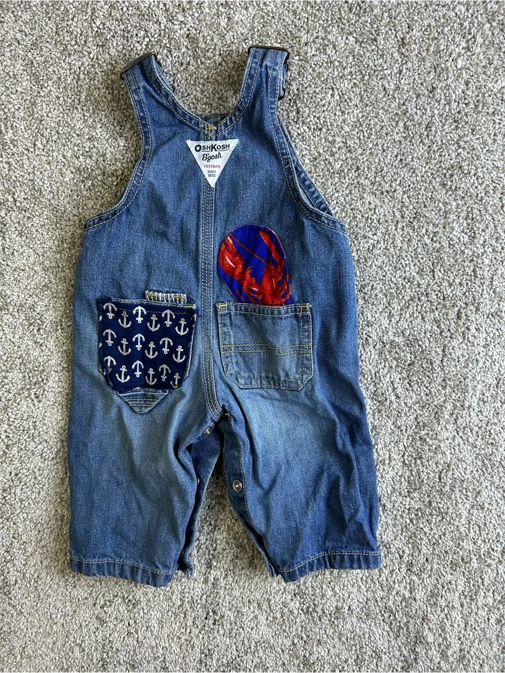 3 Month Baby Whale Patch Denim Overalls One-Piece - OshKosh